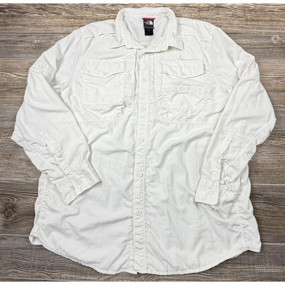 The North Face Men's XL White Nylon Vented Long Sleeve Button-Down Shirt Fishing